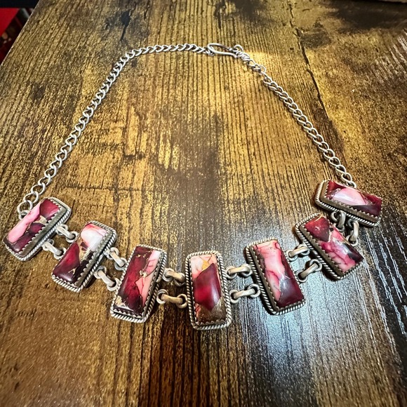 Handmade‎ Sterling Silver Red Rose Dahlia Choker Necklace Signed Nizhoni